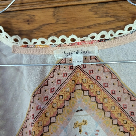 Taylor & Sage Polyester Sheer Ruffled Cardigan Blouse Floral Bohemian Pastel L - Picture 3 of 5